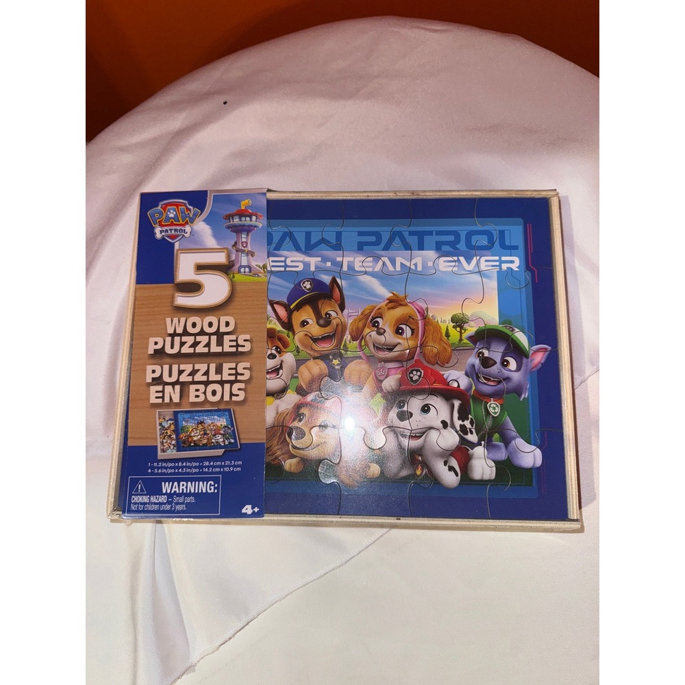 Paw Patrol 5 Wood Puzzles in Storage Tray Set Chase Marshall Skye Rubble